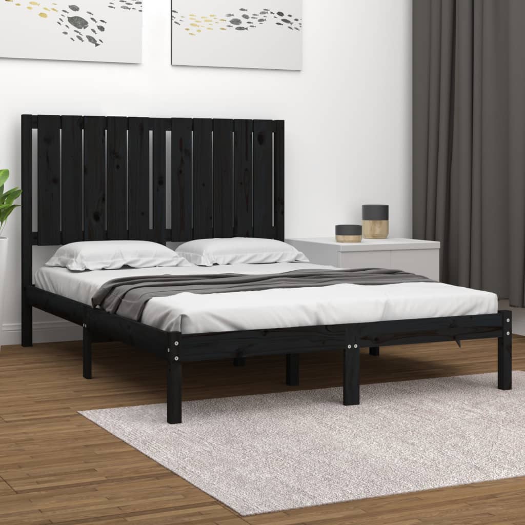 Bed Frame Black Solid Wood Pine 120x200 cm