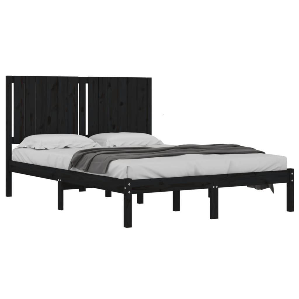 Bed Frame without Mattress Black 140x200 cm Solid Wood Pine