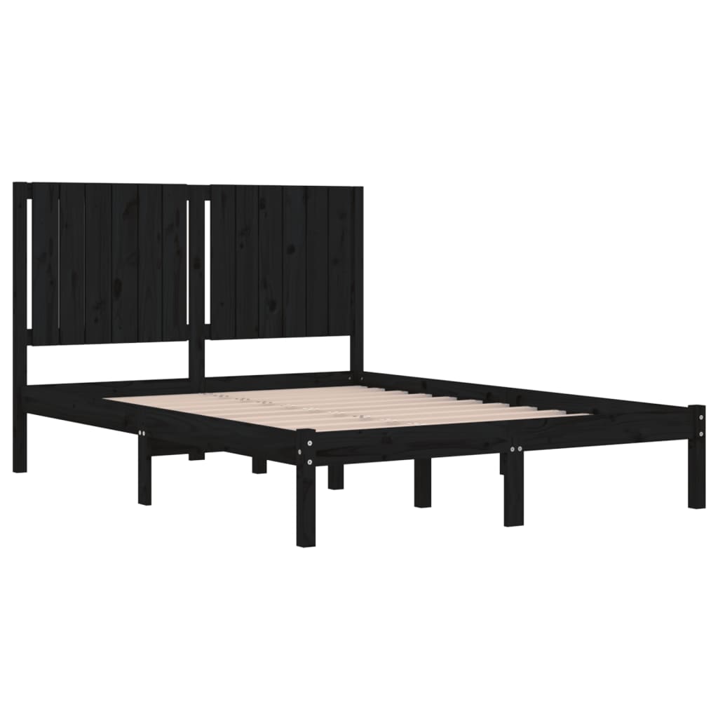 Bed Frame without Mattress Black 140x200 cm Solid Wood Pine