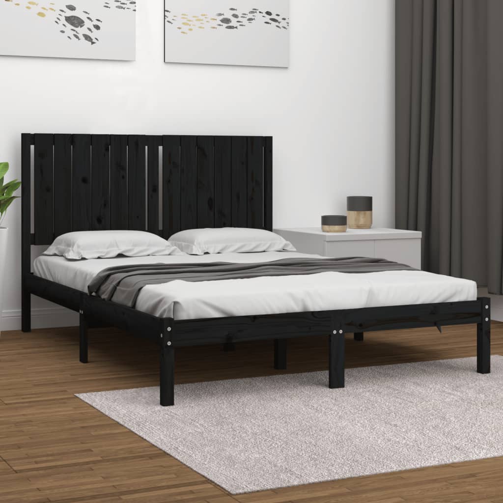 Bed Frame without Mattress Black 140x200 cm Solid Wood Pine