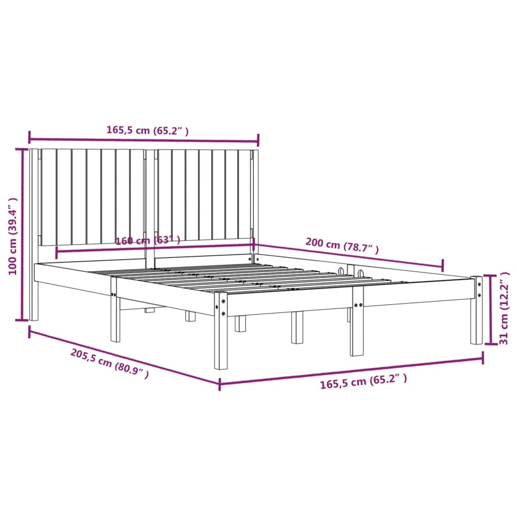 Bed Frame Solid Wood Pine 160x200 cm