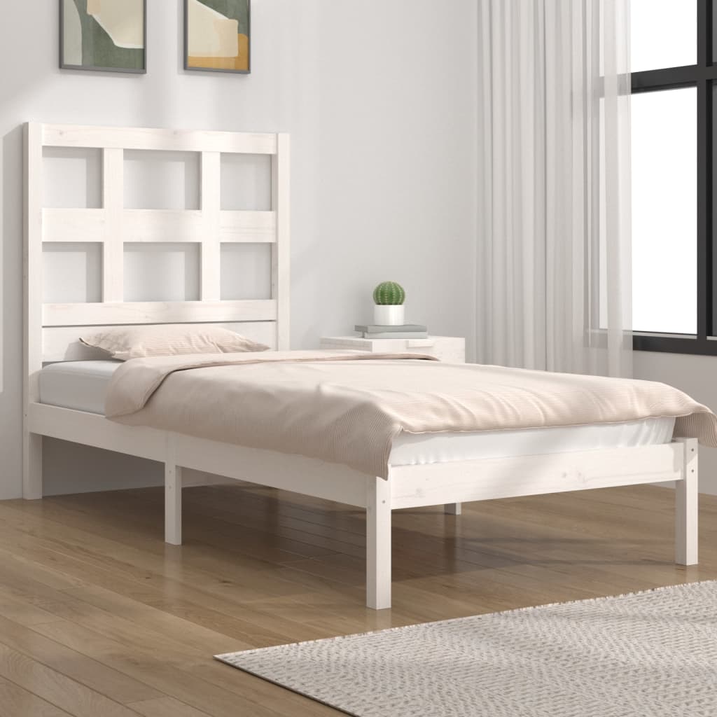 Bed Frame White Solid Wood Pine 75x190 cm Small Single