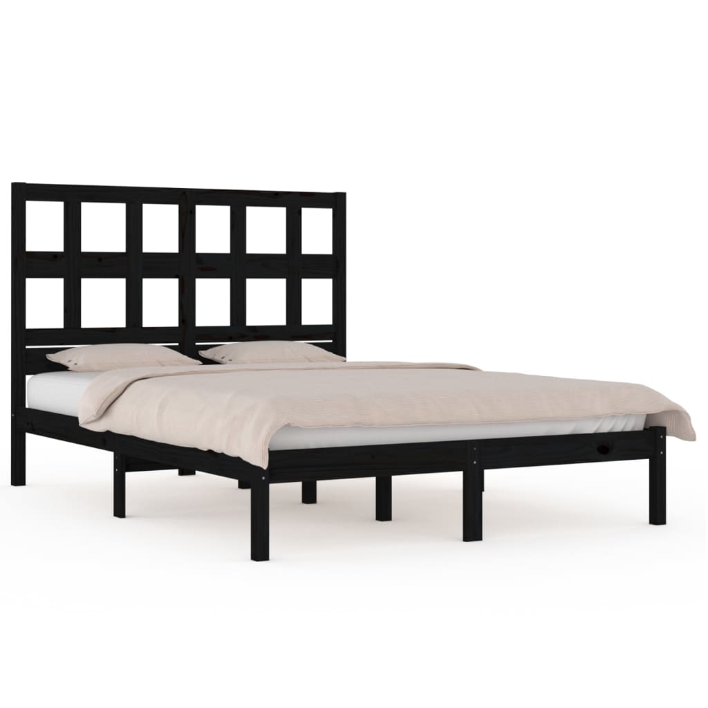 Bed Frame Black Solid Wood Pine 140x200 cm