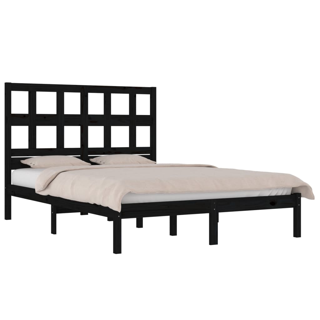 Bed Frame Black Solid Wood Pine 140x200 cm