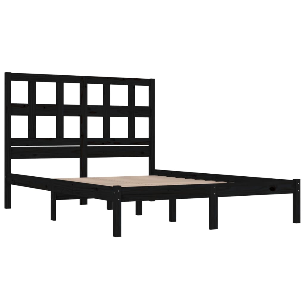 Bed Frame Black Solid Wood Pine 140x200 cm