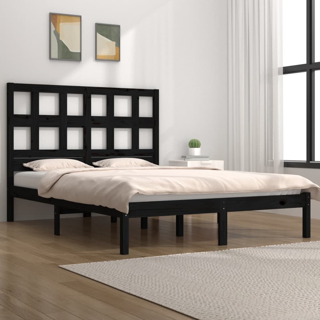 Bed Frame Black Solid Wood Pine 140x200 cm