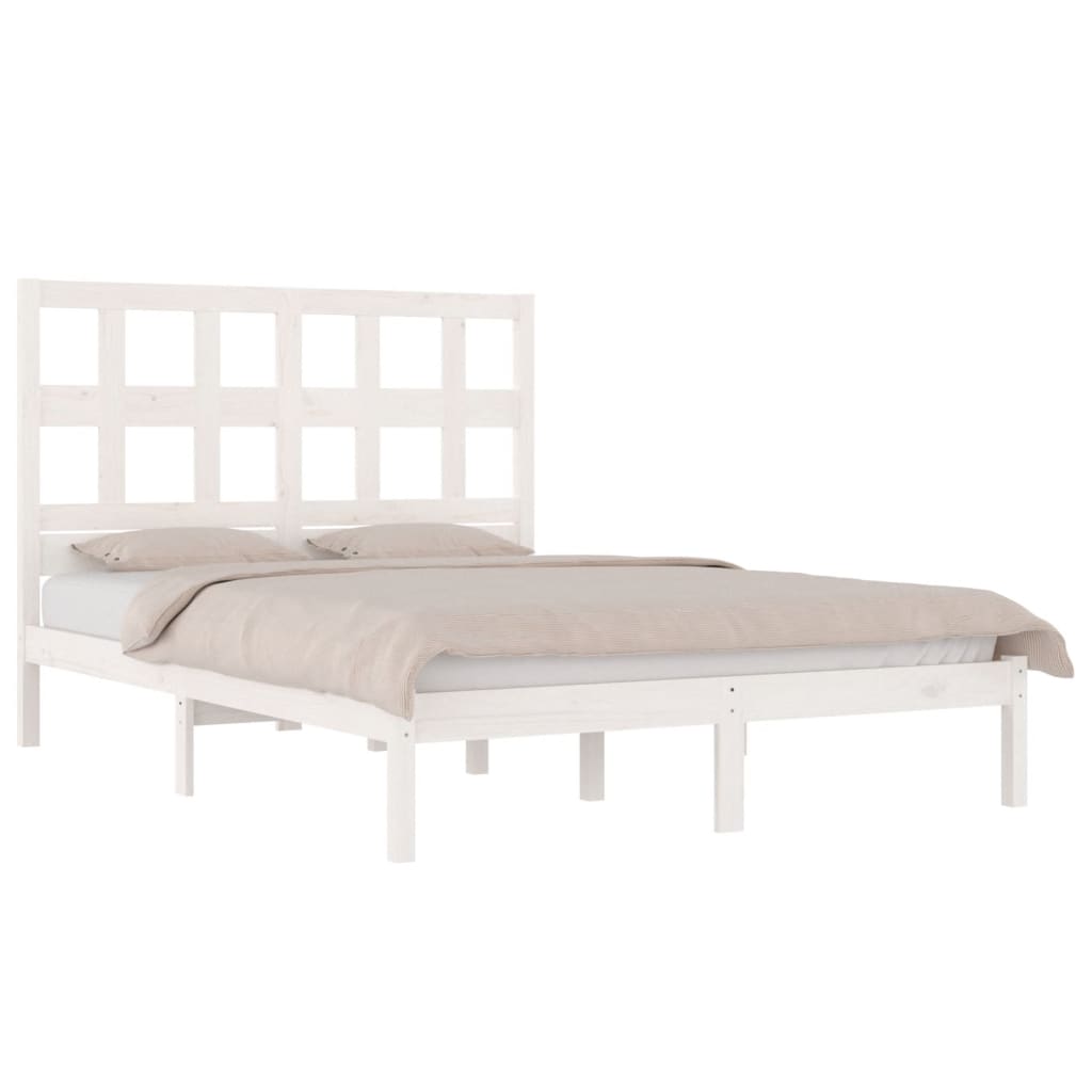 Bed Frame without Mattress White 150x200 cm King Size Solid Wood Pine