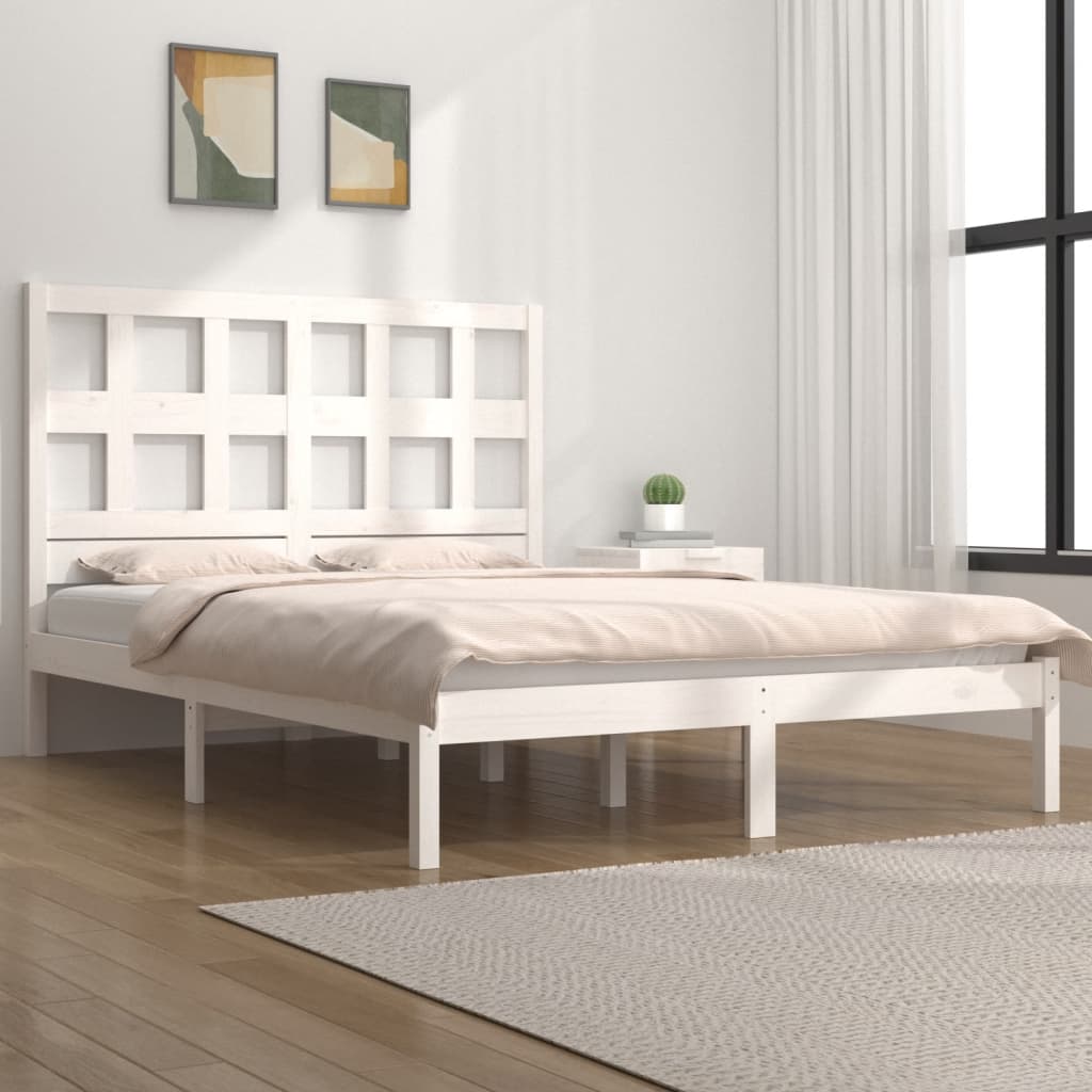 Bed Frame without Mattress White 150x200 cm King Size Solid Wood Pine