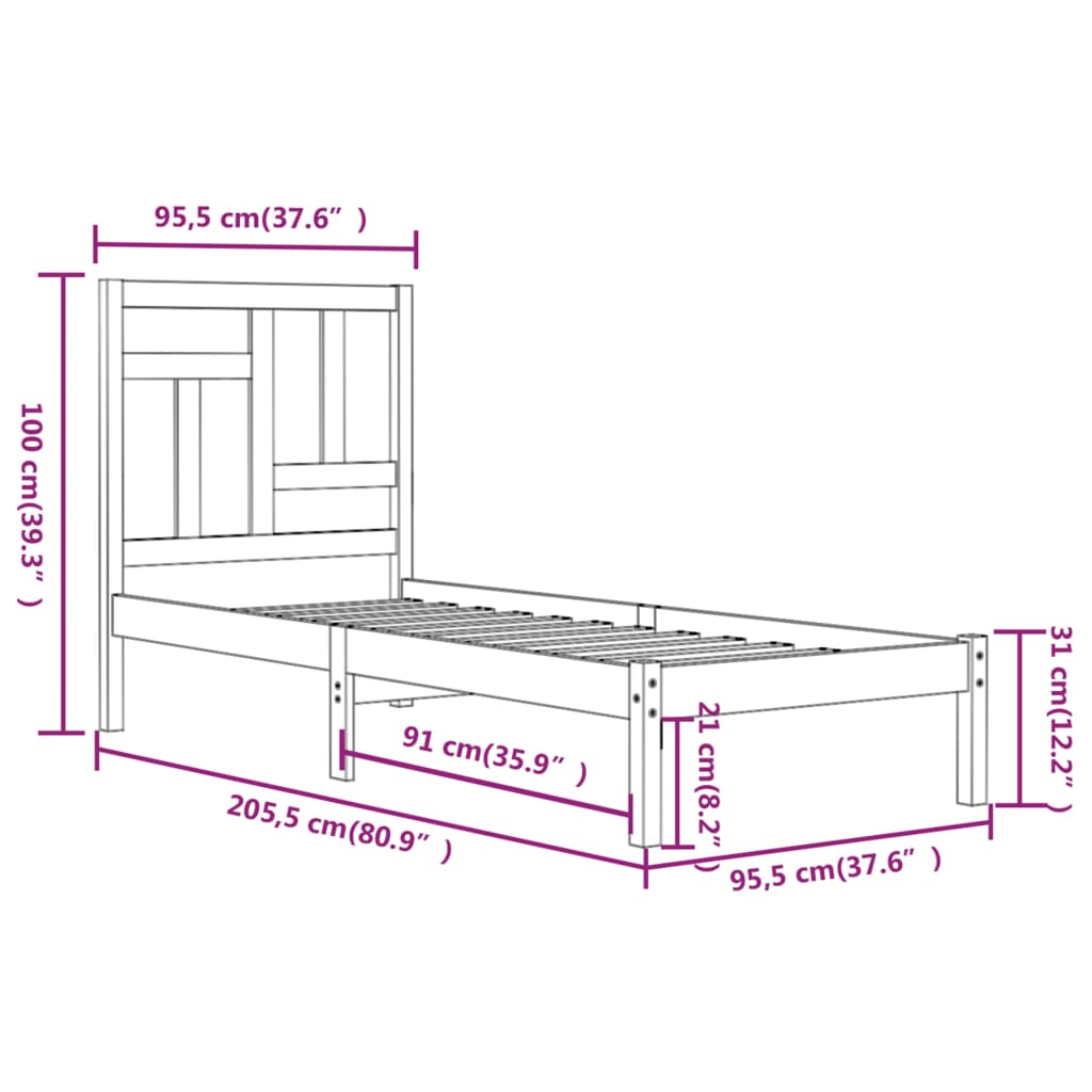 Bed Frame Solid Wood Pine 90x200 cm