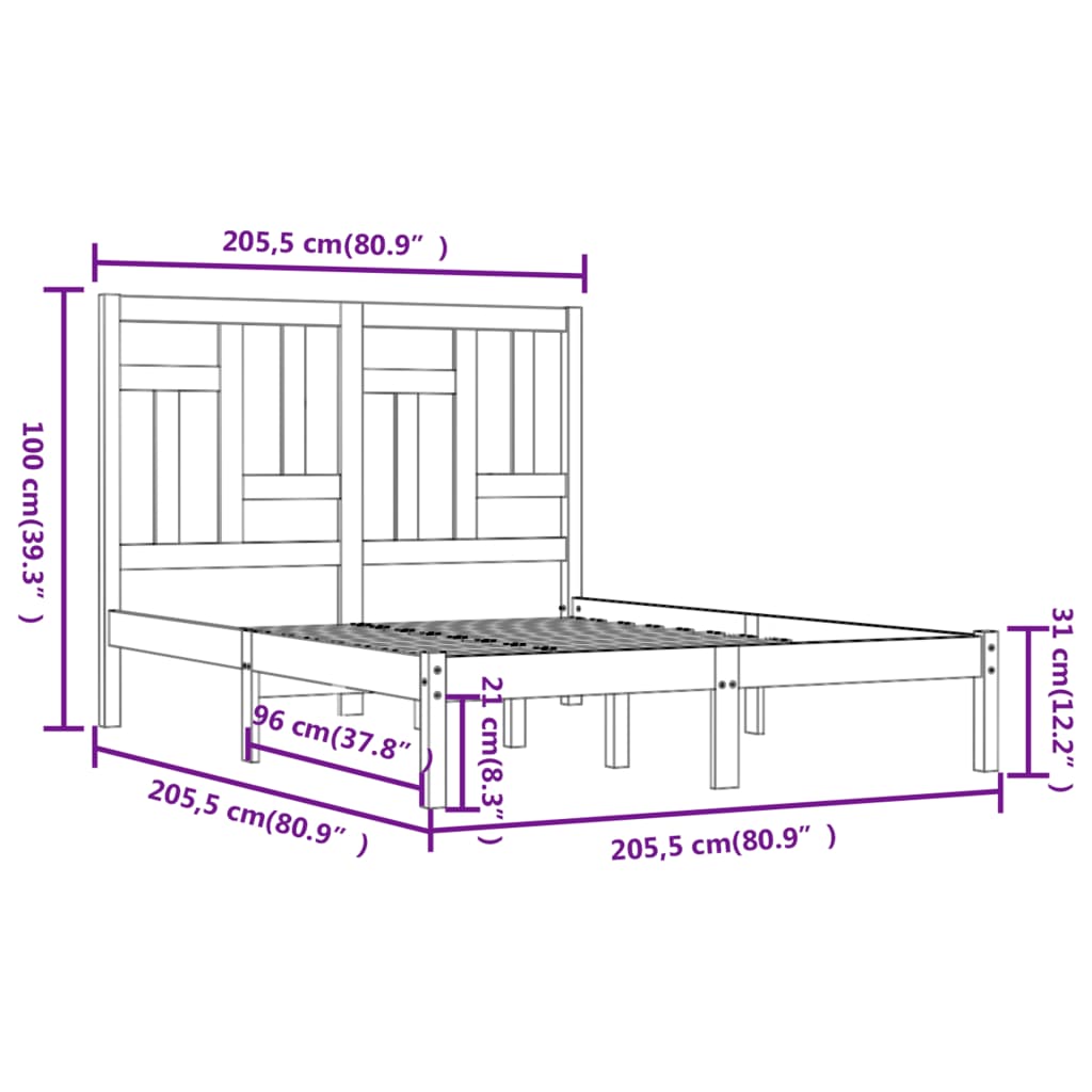 Bed Frame without Mattress Grey 200x200 cm Solid Wood Pine