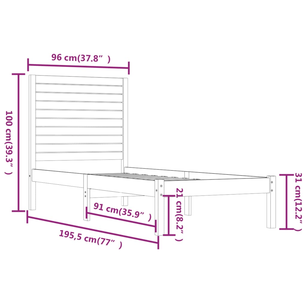 Bed Frame without Mattress 90x190 cm Single Solid Wood