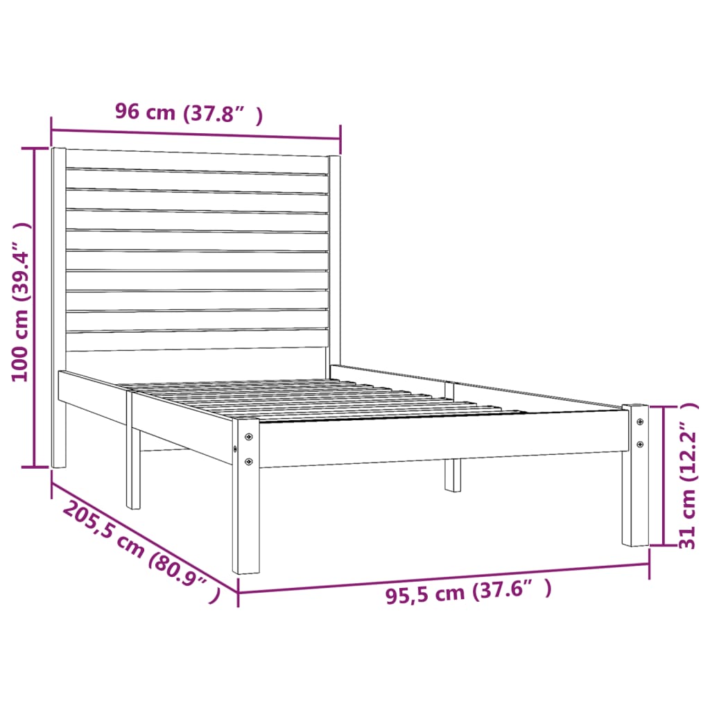 Bed Frame Solid Wood 90x200 cm