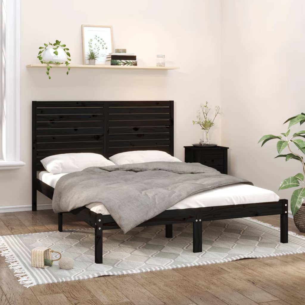 Bed Frame Black Solid Wood 120x200 cm