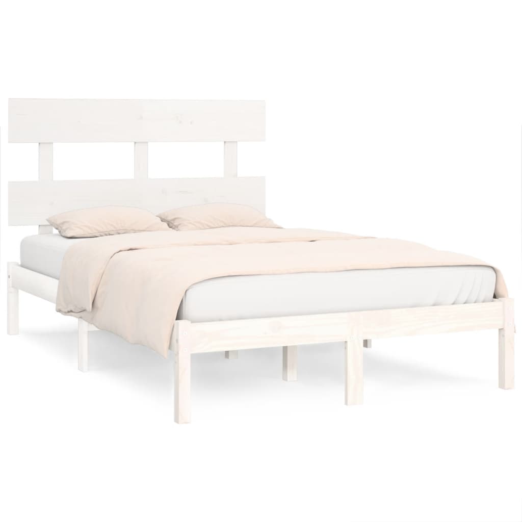 Bed Frame White Solid Wood 140x190 cm