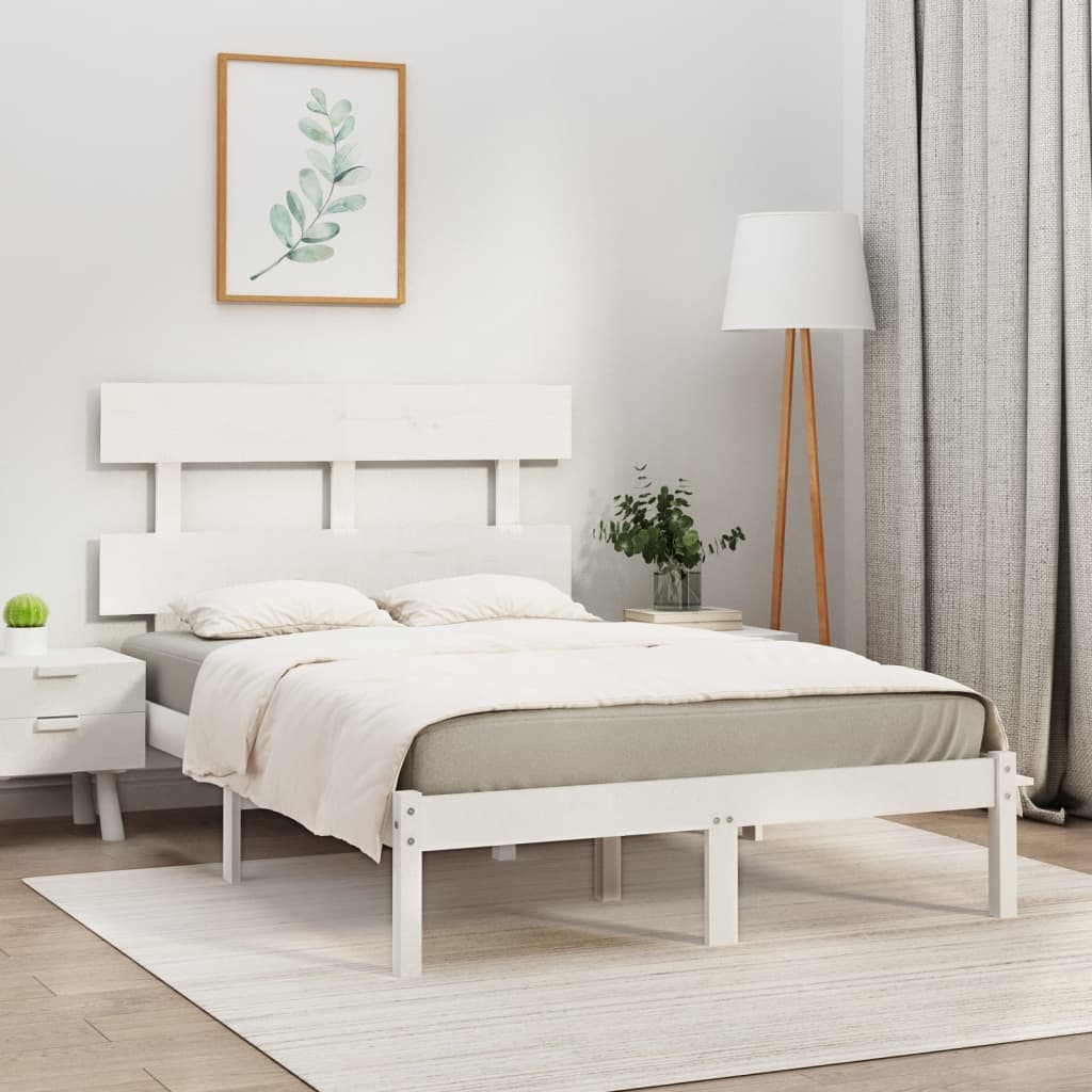 Bed Frame White Solid Wood 140x190 cm