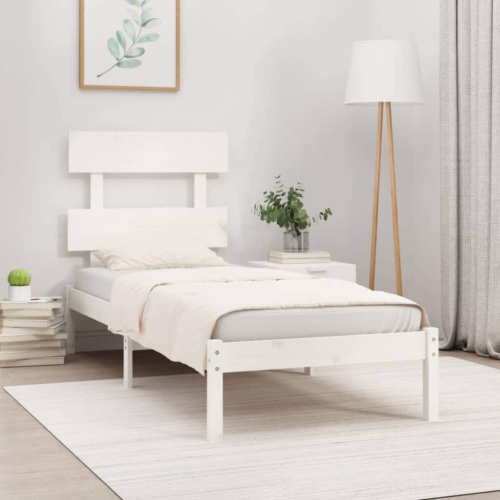 Bed Frame White Solid Wood 90x200 cm