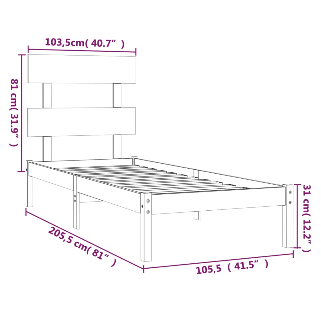 Bed Frame Honey Brown Solid Wood 100x200 cm