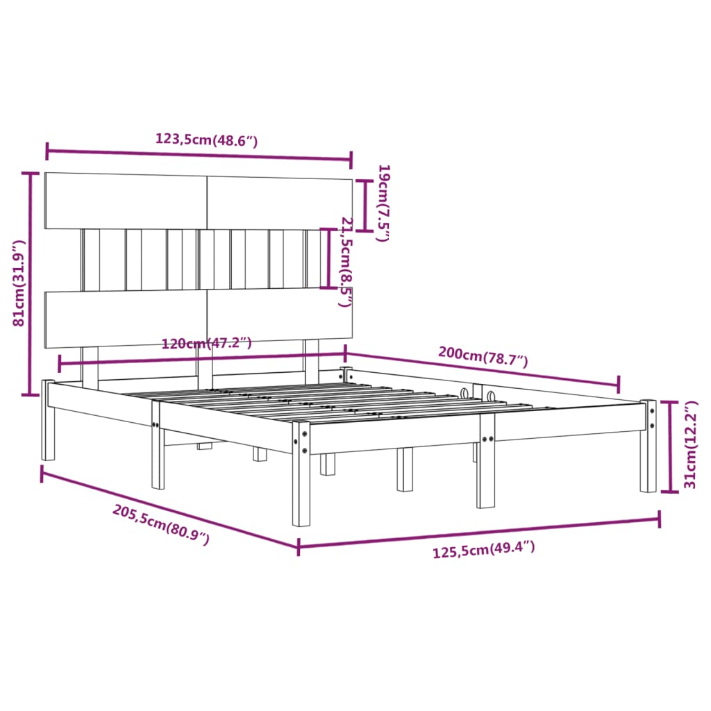 Bed Frame Solid Wood 120x200 cm