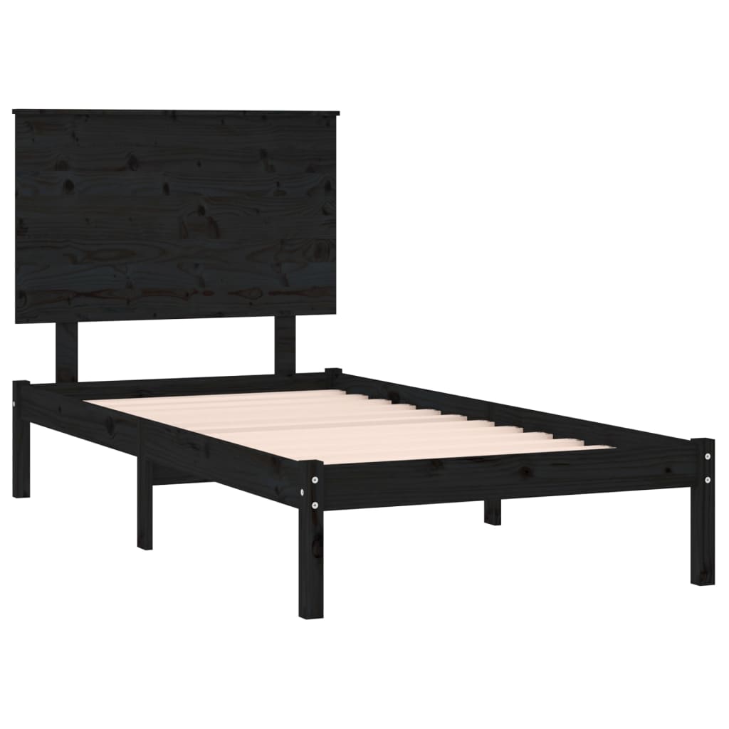 Bed Frame without Mattress Black 75x190 cm Small Single Solid Wood