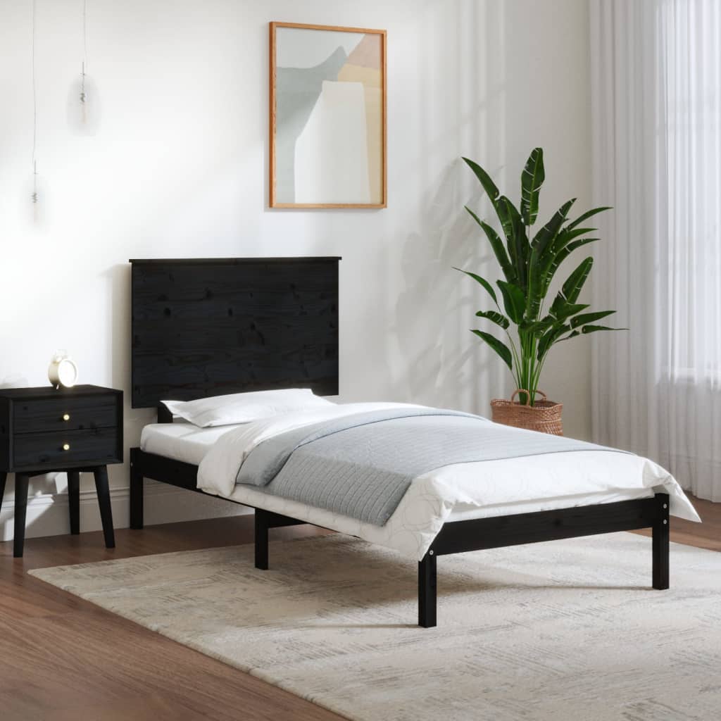 Bed Frame without Mattress Black 75x190 cm Small Single Solid Wood