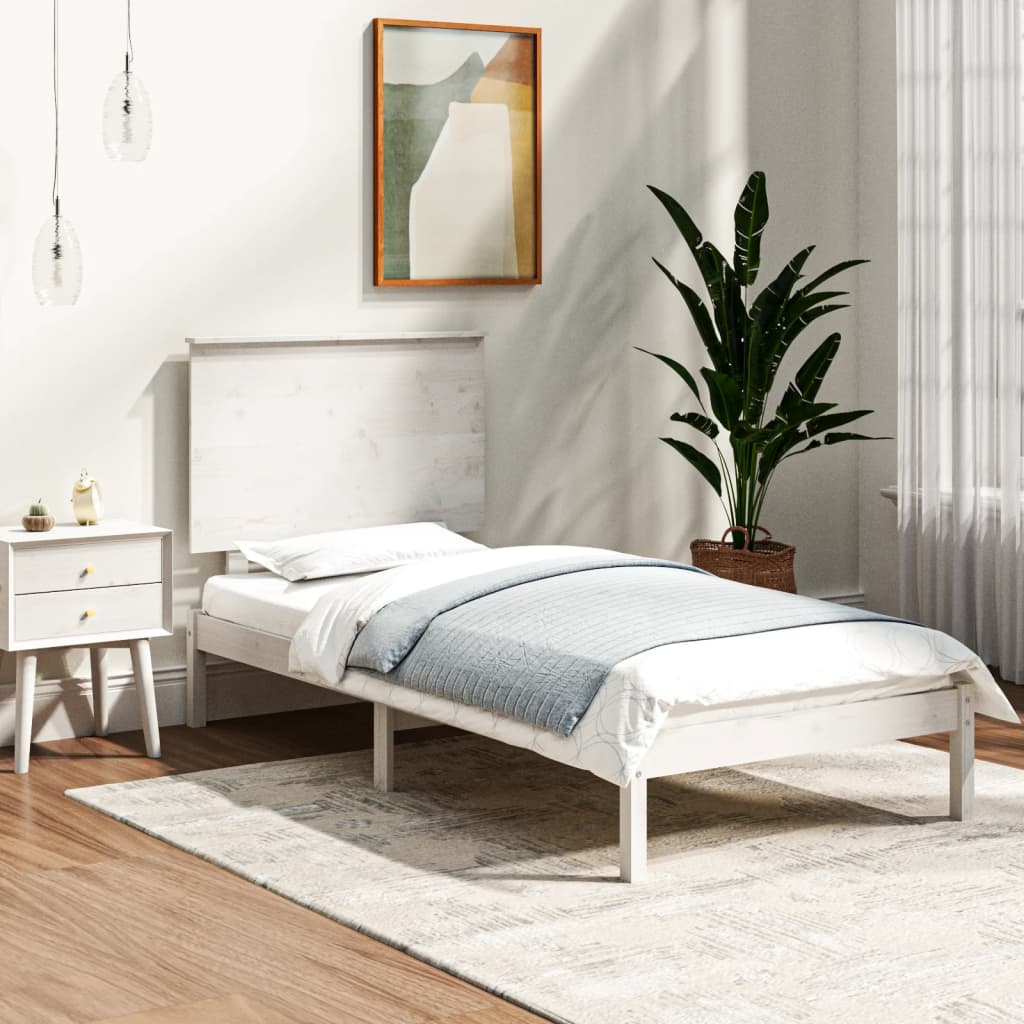 Bed Frame White Solid Wood 90x190 cm Single