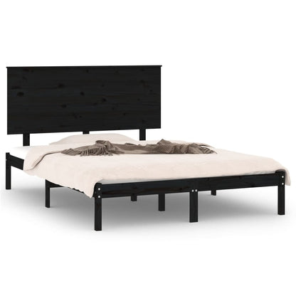 Bed Frame Black Solid Wood Pine 140x190 cm