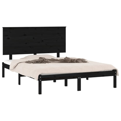 Bed Frame Black Solid Wood Pine 140x190 cm