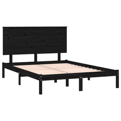 Bed Frame Black Solid Wood Pine 140x190 cm