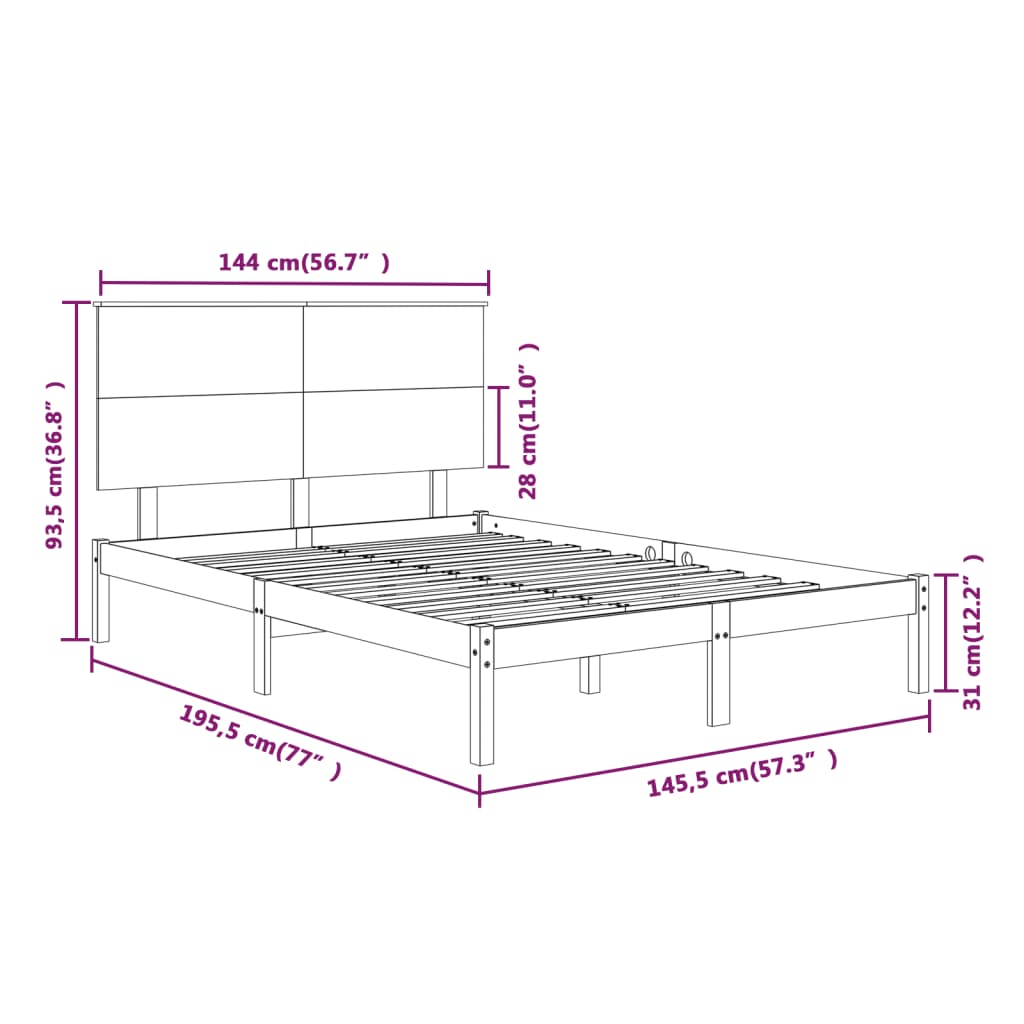 Bed Frame Black Solid Wood Pine 140x190 cm