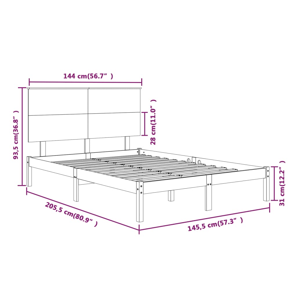 Bed Frame White Solid Wood Pine 140x200 cm