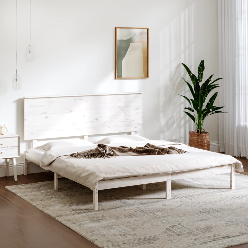 Bed Frame White Solid Wood 150x200 cm King Size