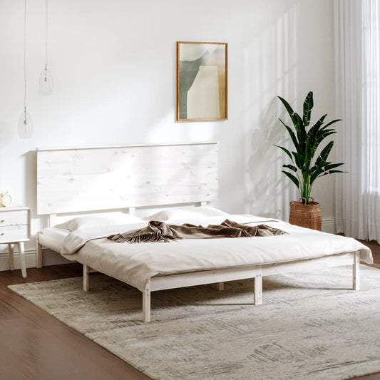 Bed Frame White Solid Wood 150x200 cm King Size