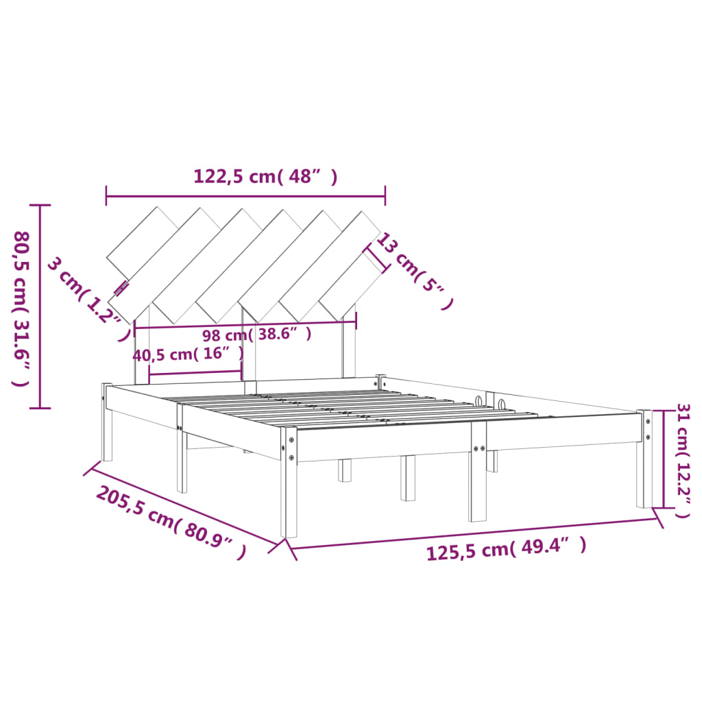 Bed Frame Honey Brown 120x200 cm Solid Wood