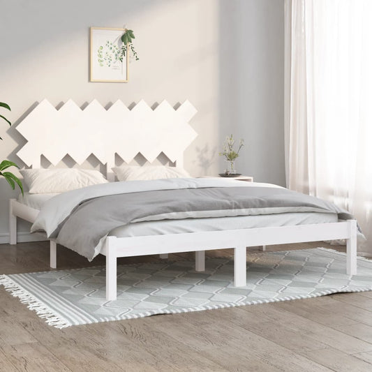 Bed Frame without Mattress White 150x200 cm King Size King Size Solid Wood