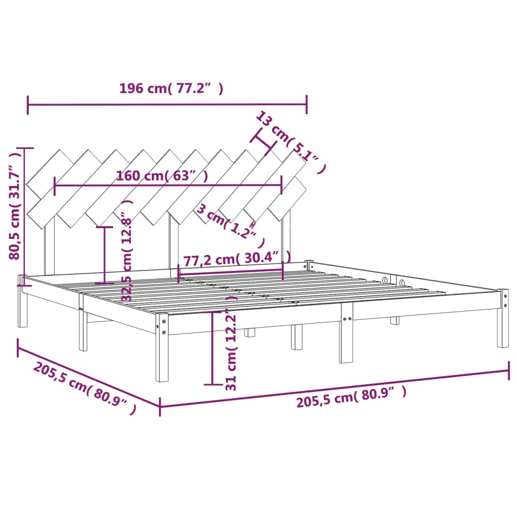 Bed Frame 200x200 cm Solid Wood