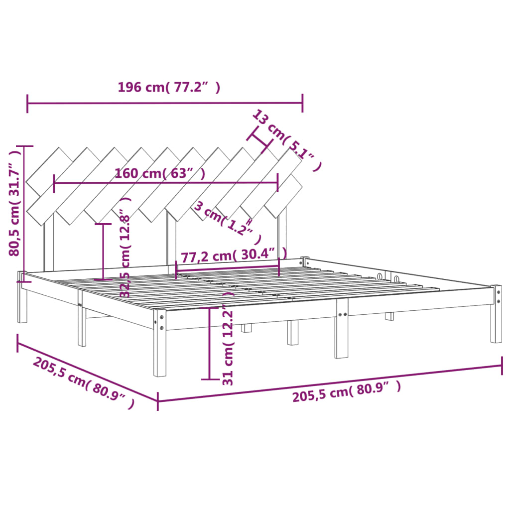 Bed Frame without Mattress White 200x200 cm Solid Wood