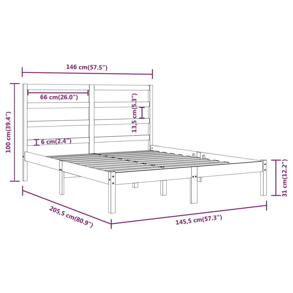 Bed Frame White Solid Wood Pine 140x200 cm