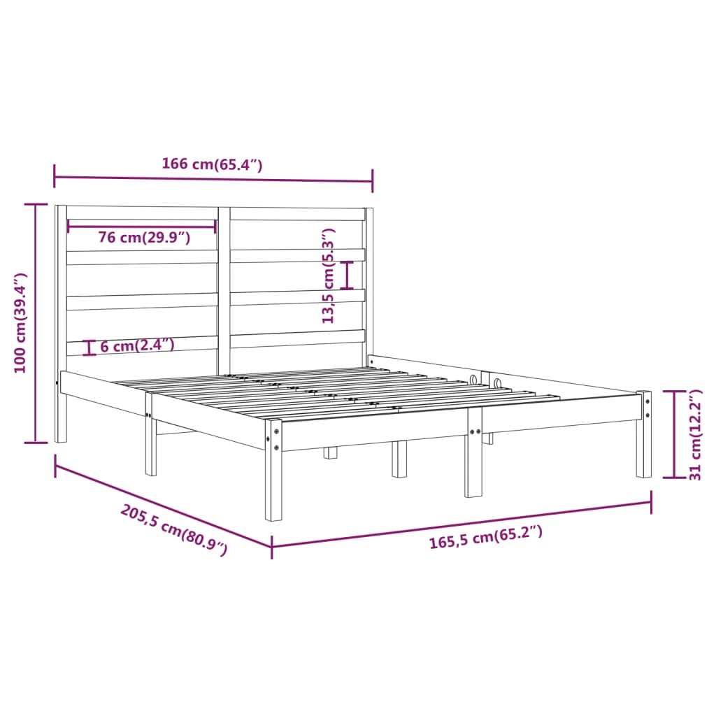 Bed Frame without Mattress White 160x200 cm Solid Wood Pine