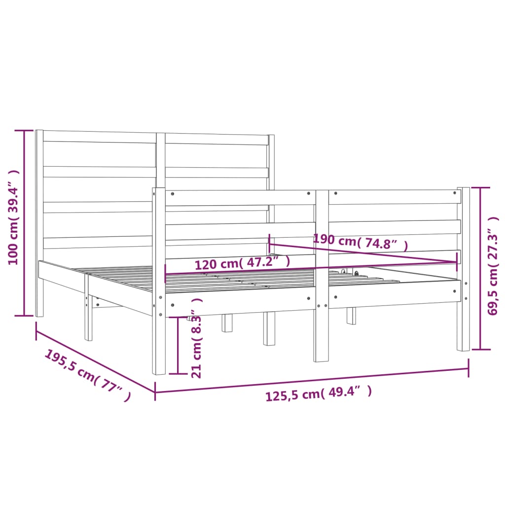 Bed Frame Solid Wood Pine 120x190 cm Small Double