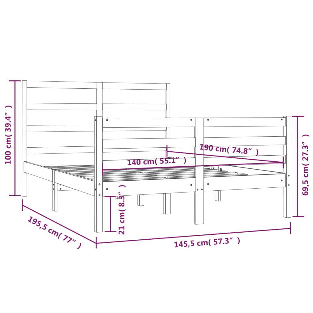 Bed Frame Solid Wood Pine 140x190 cm