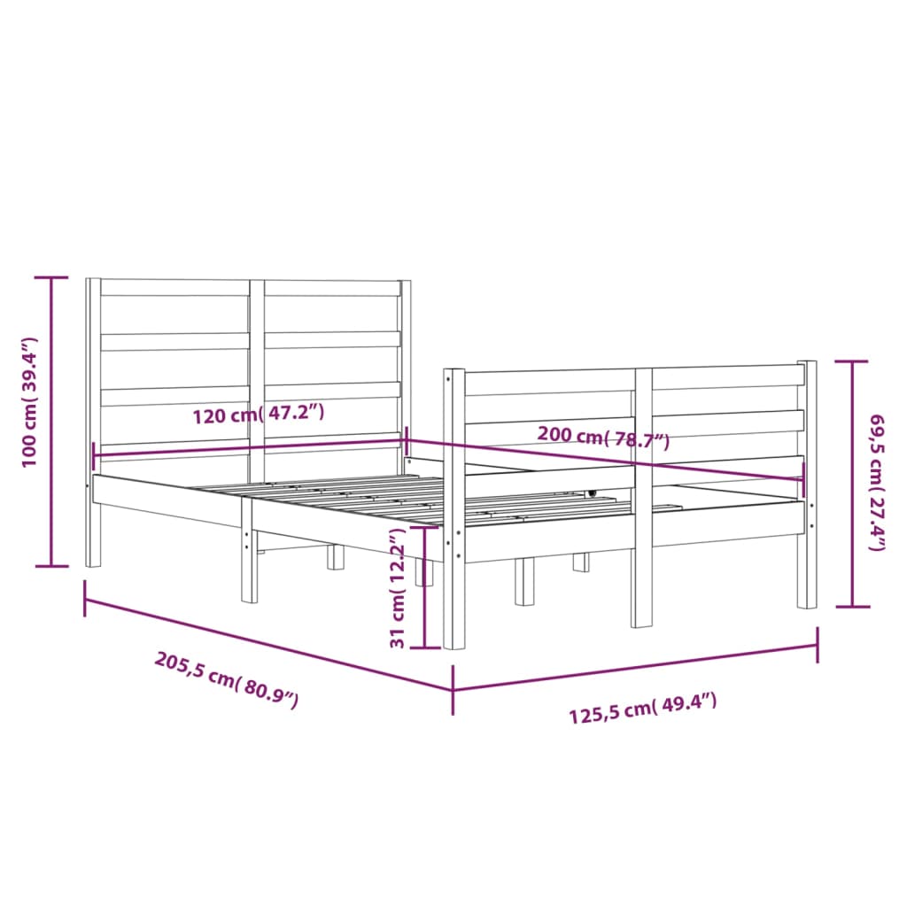 Bed Frame Solid Wood Pine 120x200 cm