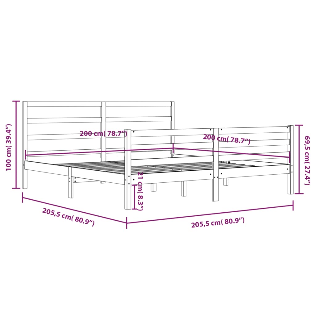 Bed Frame without Mattress Honey Brown Solid Wood Pine 200x200 cm