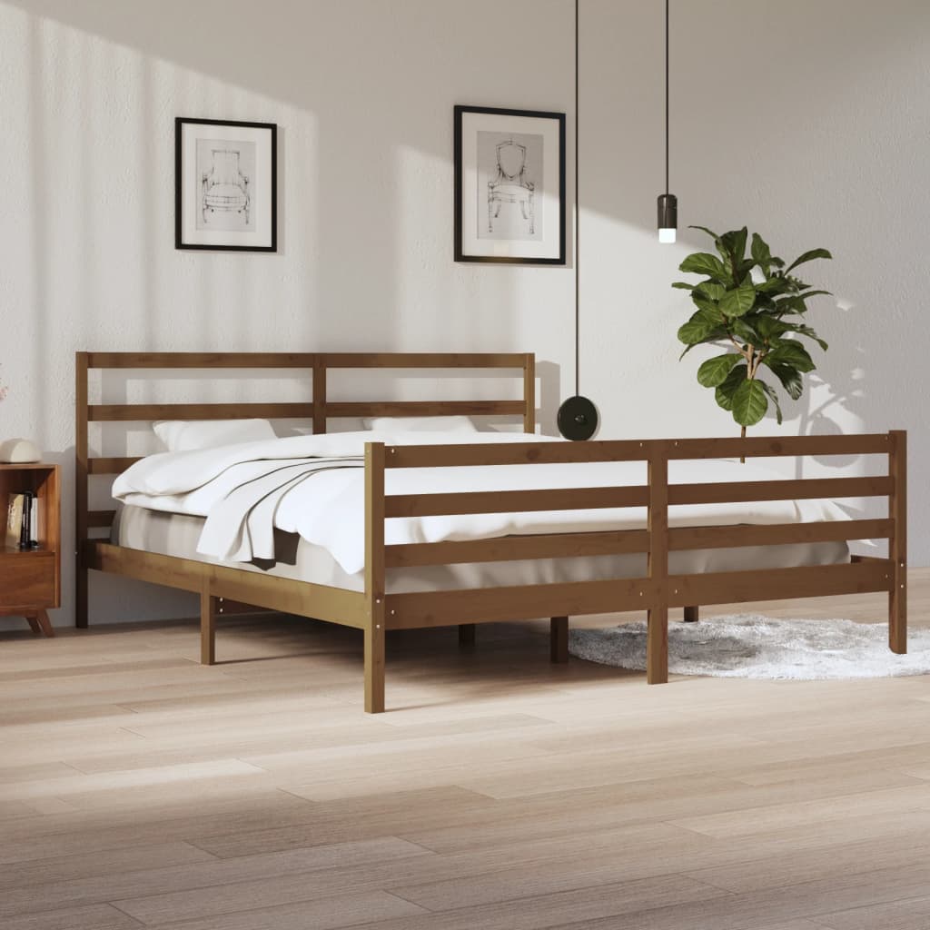 Bed Frame without Mattress Honey Brown Solid Wood Pine 200x200 cm