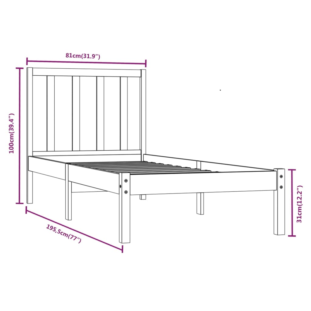 Bed Frame without Mattress 75x190 cm Small Single Solid Wood Pine