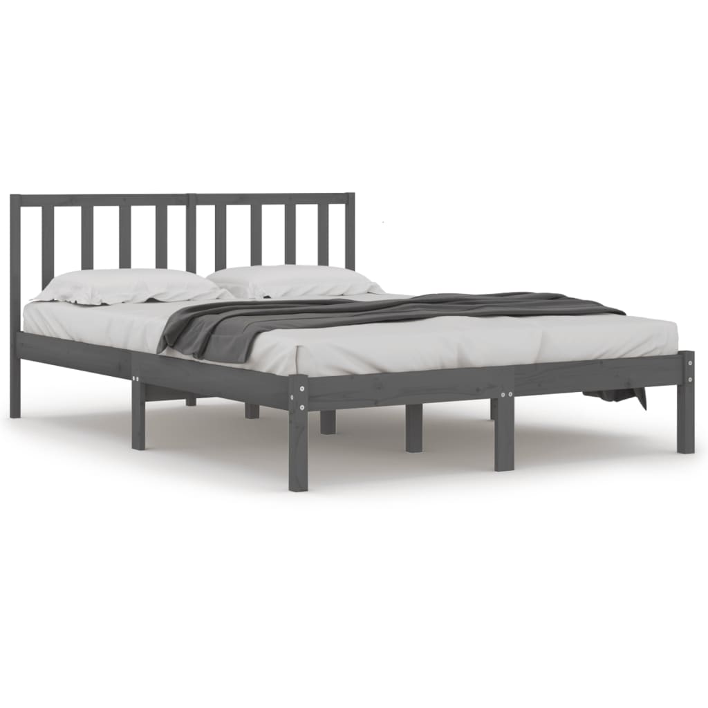 Bed Frame without Mattress Grey Solid Wood Pine 135x190 cm Double