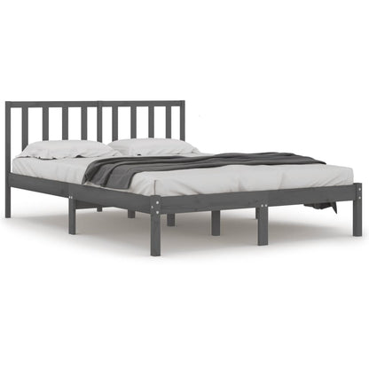 Bed Frame without Mattress Grey Solid Wood Pine 135x190 cm Double