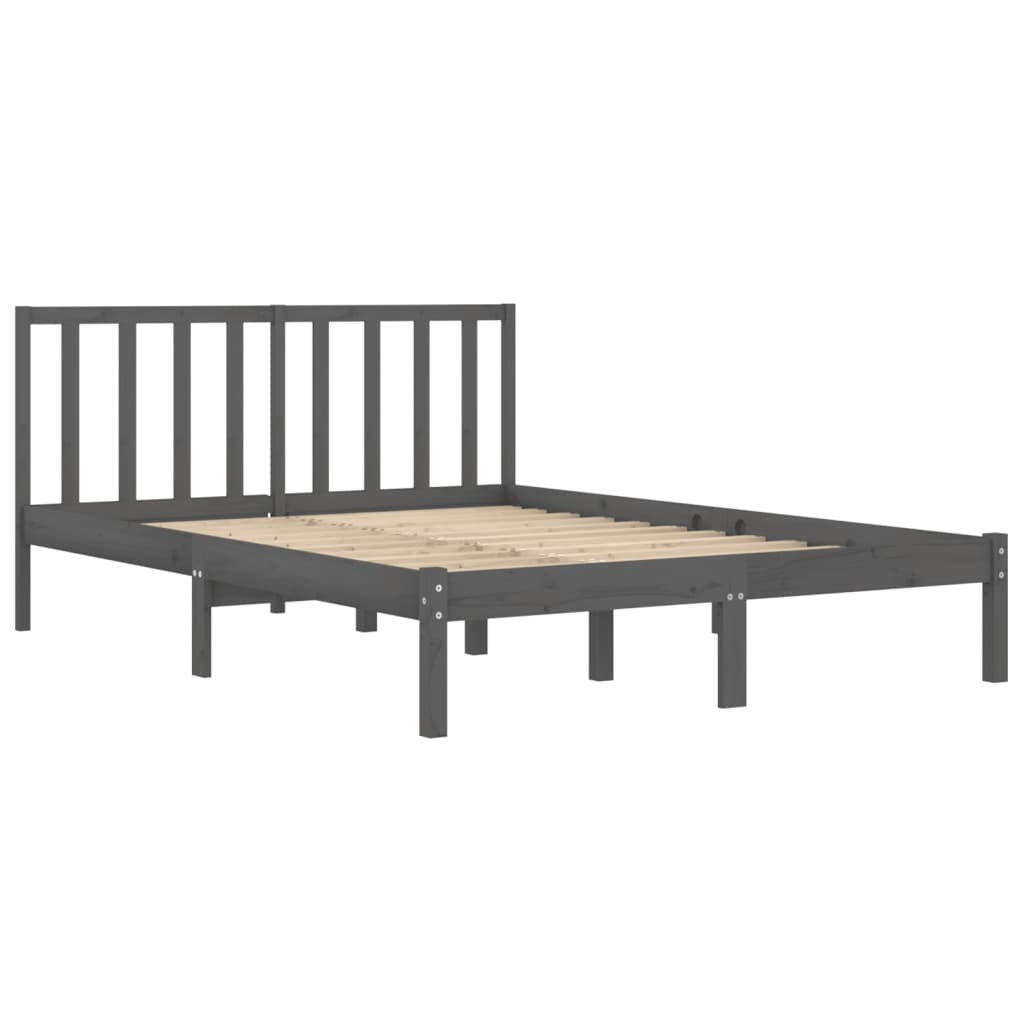 Bed Frame without Mattress Grey Solid Wood Pine 135x190 cm Double