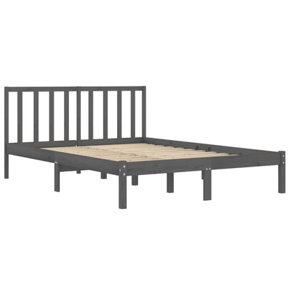 Bed Frame without Mattress Grey Solid Wood Pine 135x190 cm Double