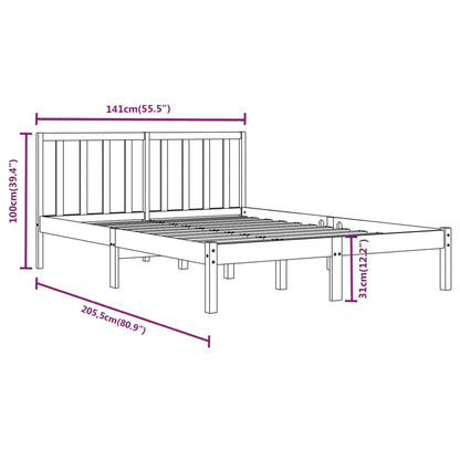 Bed Frame without Mattress Grey Solid Wood Pine 135x190 cm Double