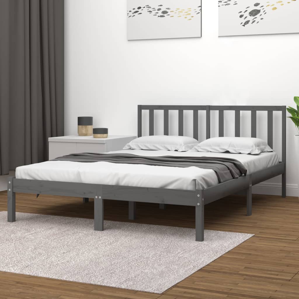 Bed Frame without Mattress Grey Solid Wood Pine 135x190 cm Double